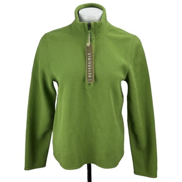 NWT EDDIE BAUER Women's Zip Neck Jersey Fleece Grove Size Medium Green / Gray - Picture 1 of 7